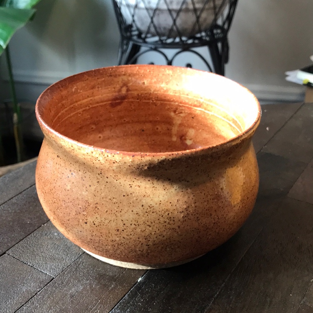 Orange Pottery Bowl Artist Signed
